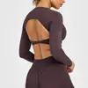 Top de yoga transfronterizo hueco de manga larga para mujer, con sujetador incorporado, elegante diseño en la espalda, camiseta de fitness, ajustado, de secado rápido y manga corta para deportes