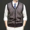 Colete de Tricô de Lã Masculino Novo Outono/Inverno 2026 Gola V Sem Mangas Pulôver Colete de Lã Engrossado