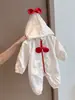 Mameluco con capucha para bebé niña de primavera y otoño, conjunto de lunares de corazón para recién nacida, mameluco con cremallera y lazo rojo para bebé