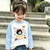 2026 Nueva Camiseta de Algodón Puro para Niñas con Parches de Bloques de Color Dobladillo Curvo Top Base Elegante Dulce Ajustado