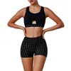 Conjunto de Yoga Fitness Transfronteiriço Europeu e Americano com Bolinhas, Sutiã de Yoga Respirável com Tela, Conjunto de Shorts Esportivos de Cintura Alta Levanta Bumbum