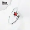 Pulsera de zorro granada roja de plata esterlina S925 para mujer, pulsera abierta vintage de plata tailandesa para mujer, joyería de plata de la suerte con flor de durazno