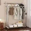Cabideiro de chão em aço inoxidável, adequado para quartos residenciais, lojas de roupas e como um expositor de roupas móvel.; varal de roupas de haste dupla