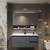 Juego de gabinete de baño con núcleo de aluminio tipo panal espacial, que incluye un lavabo cerámico combinado y mueble tocador para uso doméstico