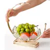 Plato de Fruta de Vidra de Lujo Ligero Plato Nórdico para Snacks, Dulces, Frutas Secas Plato de Fruta de Hierro Hogareño Mesa de Café Moderna para Sala de Estar Cuenco para Dulces