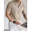 Camisa Polo de Cor Sólida Gola V Manga Curta Malha Masculina Verão Nova Camiseta de Negócios Tendência Slim Fit Versátil Top Casual