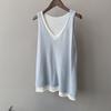 Chal de punto de dos piezas falso con bloques de color 2026 para mujer, Nuevo estilo coreano de verano, Top sin mangas con cuello en V, Camiseta de moda, Tendencia