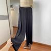 Pantalones Finos de Cupro para Mujer en Verano, Pantalones de Pierna Ancha Drapeados de Cintura Elástica, Pantalones de Traje Casuales Rectos Holgados