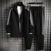 Conjunto de Duas Peças Popular Esportivo Cardigan e Calça para Primavera e Outono de 2025 para Homens Casual Cruzamento de Fronteiras Listrado Gola Alta Terno Cardigan para Homens