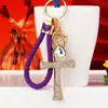 Llavero de Coche con Cruz de Pedrería de Corazón para Niña, Colgante Creativo Lindo Coreano para Bolso Femenino, Anillo de Llavero