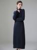Vestido de punto de cachemira informal holgado hasta la rodilla de color liso con hebilla de media altura gruesa para mujer Otoño e Invierno 2023