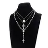 Moda Europea y Americana Parche de Perlas Collar Patchwork Hombres Tendencia Hip Hop Nicho Colgante de Cruz Cadena para Clavícula Accesorios para Hombres Transfronterizos