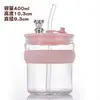 Nuevo Vaso de Vidrio con Popote de Animal Lindo de Aspecto Elegante Lujo Ligero Gran Capacidad Vaso de Agua Estudiante Dibujos Animados Portátil Vaso con Popote