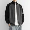 Nuevo cárdigan de punto para hombre joven y maduro, primavera y otoño, estilo coreano, a rayas, casual, versátil, para pareja, chaqueta suéter con cremallera y cuello alto