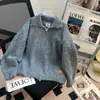 Jaqueta Suéter Gola Lapela Zíper Duplo Estilo Coreano Feminina Outono Inverno Peça Externa 2025 Novo Cardigan Tricotado Estilo Solto Preguiçoso