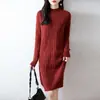 Vestido de Punto de Lana Pura con Cuello Alto y Mangas Largas para Mujer Otoño/Invierno 2026, Trenzado, Holgado, de Longitud Media