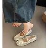 Sapatos de fada com laço de tamanho grande para comércio exterior, novos sapatos Mary Jane respiráveis de renda de malha plana primavera/verão em estoque