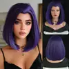 Peluca de Cosplay Titan Raven de Alta Calidad para Mujer Pelo Morado Corto Liso Peluca Oscura de Chica Mágica para Disfrazar Venta al por Mayor