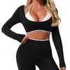 Top Esportivo Manga Longa Amazon Fitness para Mulheres Corrida ao Ar Livre Alta Elasticidade Cor Contrastante Roupa de Yoga Fitness com Sensação de Pele Nua Camiseta