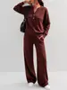 2026 Ropa de mujer transfronteriza europea y americana otoño e invierno nueva moda top holgado de manga larga y pantalones de pierna ancha conjunto deportivo casual de dos piezas