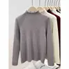 Suéter Interno Casual Feminino Gola Alta Tricotado de Veludo Espesso Peça Única Cor Lisa Manga Longa Forrado com Lã Outono e Inverno