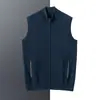 Colete de malha fina 100% cashmere puro para outono e inverno com gola semi-alta, suéter sem mangas com zíper masculino para uso casual para homens jovens e de meia-idade
