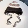 Gorros de Otoño e Invierno para Mujer, Gorros de Lana Tejida, Empalme A prueba de Viento de Felpa, Engrosados con Protección para los Oídos, Gorros Calientes para Clima Frío
