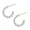 Pendientes YH428 de Plata de Ley S925 Coreana INS Pendientes de Aro Geométricos Simples con Cuentas Pendientes Elegantes de Nicho Versátiles