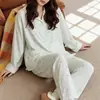 Conjunto de pijama para mujer de manga larga y pantalón largo, de algodón suave tipo anti-bolitas, se puede usar afuera como ropa casual para estar en casa. (Oro