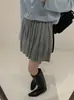 Falda Plisada de Punto Coreana para Mujer en Otoño, Talla Pequeña, Gama Alta, Ajustada, Estilo Preppy, Falda de Línea A con Cintura Elástica