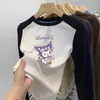 Desenho Animado Estampa Fofa Tamanho Médio-Grande Infantil Gola Redonda Base de Veludo Top para Meninas Patchwork Manga Longa Estiloso Fashionável Top de Bebê