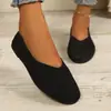 Zapatos casuales, punta redonda elástica, corte bajo, suela plana, estilo slip-on, para mujer, con parte superior de punto, disponibles en negro y verde, con tacón cuadrado, y otros zapatos de salón de punta