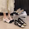 Zapatos Mary Jane Versátiles y de Estilo Suave para Mujer 2025 Primavera y Verano Nuevo Estilo Francés Estilo Pequeño Fragante Tacón Grueso Tacón Medio Planos para Mujer