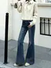 Calça jeans flare cintura alta com strass estilo coreano para mulheres, nova moda outono/inverno 2026, caimento justo, elástica, fluida, bootcut
