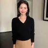 Suéter pullover de punto liso para mujer, cuello en V, holgado, procesamiento OEM, camisa base de punto para otoño e invierno para mujer