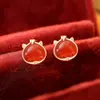 Pendientes Año Nuevo 2026 Año del Caballo Plata Pura Estilo Chino Zodiaco Pendientes de Caballo Lindos Joyería de Ágata Roja