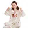 Pijama de Algodón Nube para Niñas, Primavera, Verano, Otoño 2026, Tallas Pequeña, Mediana y Grande, Cuello Redondo, Manga Larga, Conjunto de Ropa de Casa con Dibujos Animados para Usar al Aire Libre