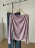 28.5% algodón, diseño de nicho estilo coreano, camiseta elegante y estilosa de manga larga para mujer con cuello drapeado, corte ajustado, colección otoño 2026
