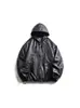 Chaqueta de Cuero con Capucha Silueta Negra Rumen Chaqueta para Hombre Otoño e Invierno Cuero Pu Nueva Retro Americana Versátil Chaqueta de Motociclista
