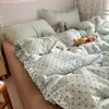 Estilo coreano com toque feminino~Conjunto de quatro peças em gaze de algodão puro de camada dupla, estilo A, cor creme, estampa de bolinhas, estilo relaxante, roupa de cama 100% algodão