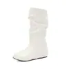 Botas Femininas de Salto Anabela Moda Outono/Inverno 2026 Estilo Comércio Exterior eBay Tamanho Grande 40-50 Bico Redondo Franzidas Meio da Panturrilha