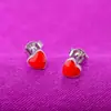 Pendientes de Corazón Pequeño Lindos al por Mayor, Pendientes de Corazón con Goteo de Aceite Rojo, Pendientes de Corazón Rojos con un Ambiente Femenino, Envío Directo de una Pieza