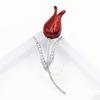 Broche de Flor de Tulipán Rojo con Goteo de Aceite Hecho a Mano de Alta Gama Europeo y Americano Pin de Solapa de Flor de Diamante Accesorios de Ropa Ramillete