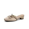 En Stock~Sandalias Plateadas de Estilo Francés para Mujer, con Moño, Punta Cerrada, Tira Trasera, Punta Cuadrada, Corte Bajo y Tacón Bajo