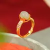 Yuebao Joias Jade Hetian Prata Esterlina S925 Cabochão de Jade Água Clara Anel Ajustável de Luxo Leve de Ponta Dropshipping
