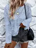 Comercio Exterior Transfronterizo Europeo y Americano Fabricante de Fuente de Amazon Suéter para Mujer Cuello Redondo Manga Larga Calado Jersey de Punto Estilo Playa