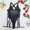 Venta Caliente Europea y Americana 2022 Transfronterizo Aliexpress Nuevo Mono Sexy de Malla Transparente con Rayas y Espalda Descubierta para Mujer