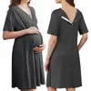 2026 Nuevo en Stock Vestido de Verano de Modal para Maternidad, Color Sólido, de Lactancia, Manga Corta, Holgado, Transpirable, Cuello en V, Adelgazante
