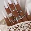 Anillos Vintage Transfronterizos Europeos y Americanos, Anillos de Dedo Índice de Calavera Exagerada Minimalista de Personalidad de Nicho, Set de Anillos de 6 Piezas Desgastados