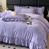 Conjunto de cama de inverno de quatro peças estilo Hepburn retrô francês, grau A, em veludo de leite, incluindo uma capa de edredom de fleece de coral, lençol de cama e outros itens de cama